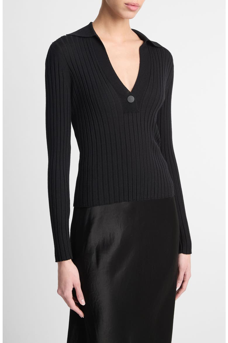 Wool & Silk Blend Rib Polo Sweater, Alternate, color, BLACK