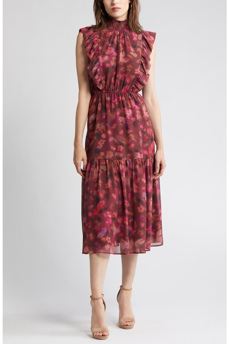 Anna Floral Mock Neck Midi Dress, Alternate, color, PINK MULTI