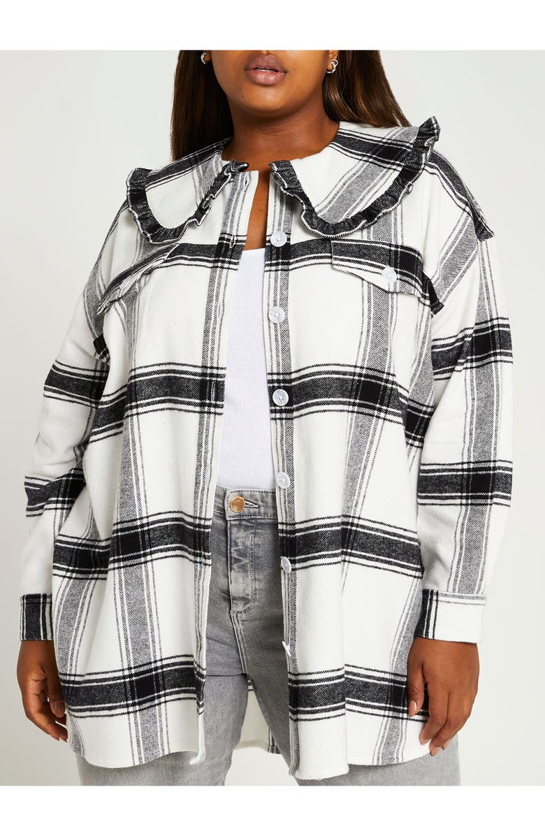 River Island Check Ruffle Collar Shirt, Alternate, color, 