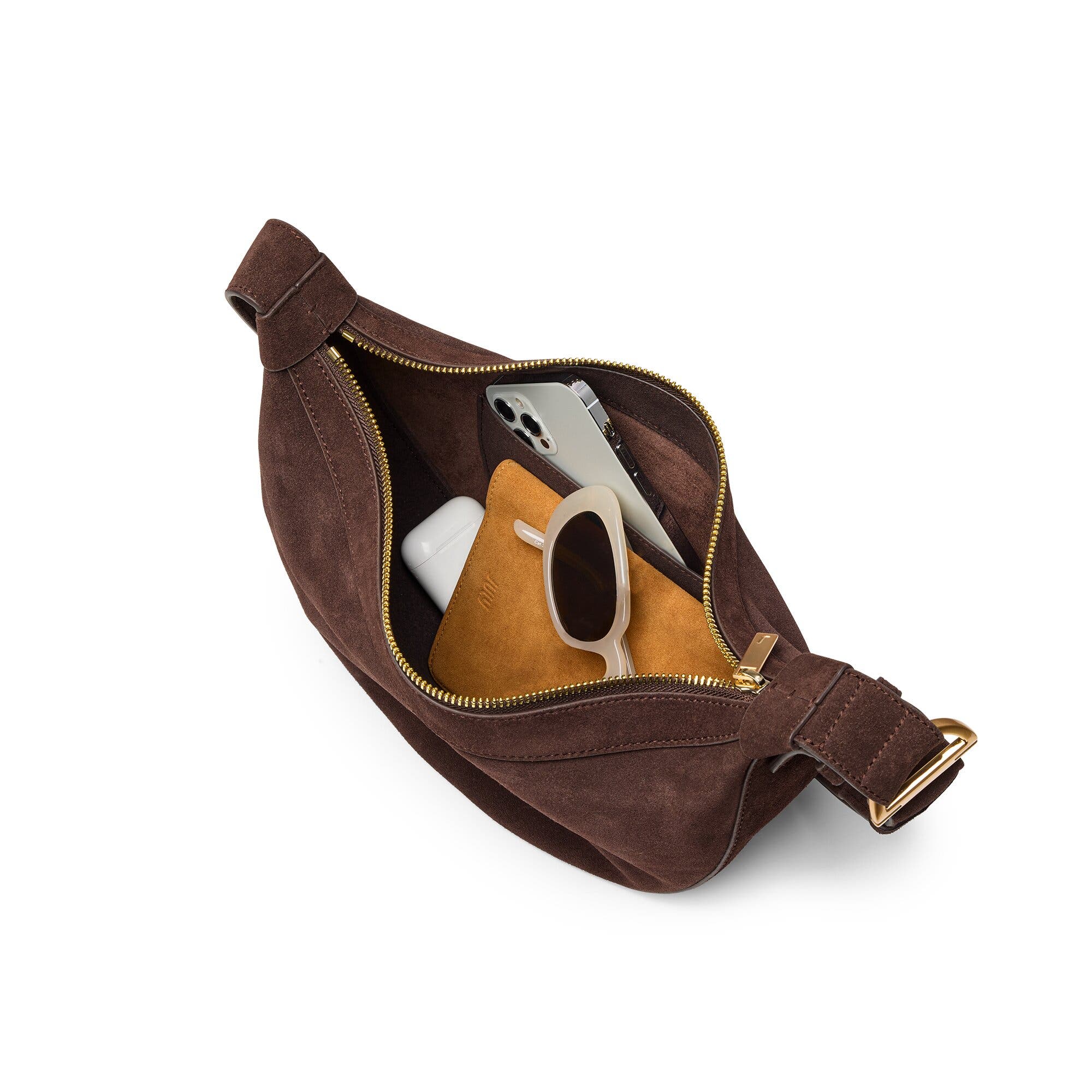July Juliette Suede Luna Bag, Alternate, color, Espresso