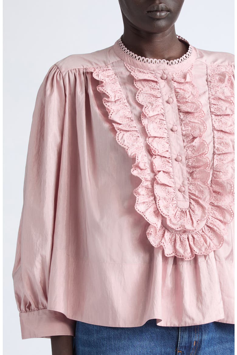 Eyelet Ruffle Gathered Taffeta Top, Alternate, color, SHADOW PINK