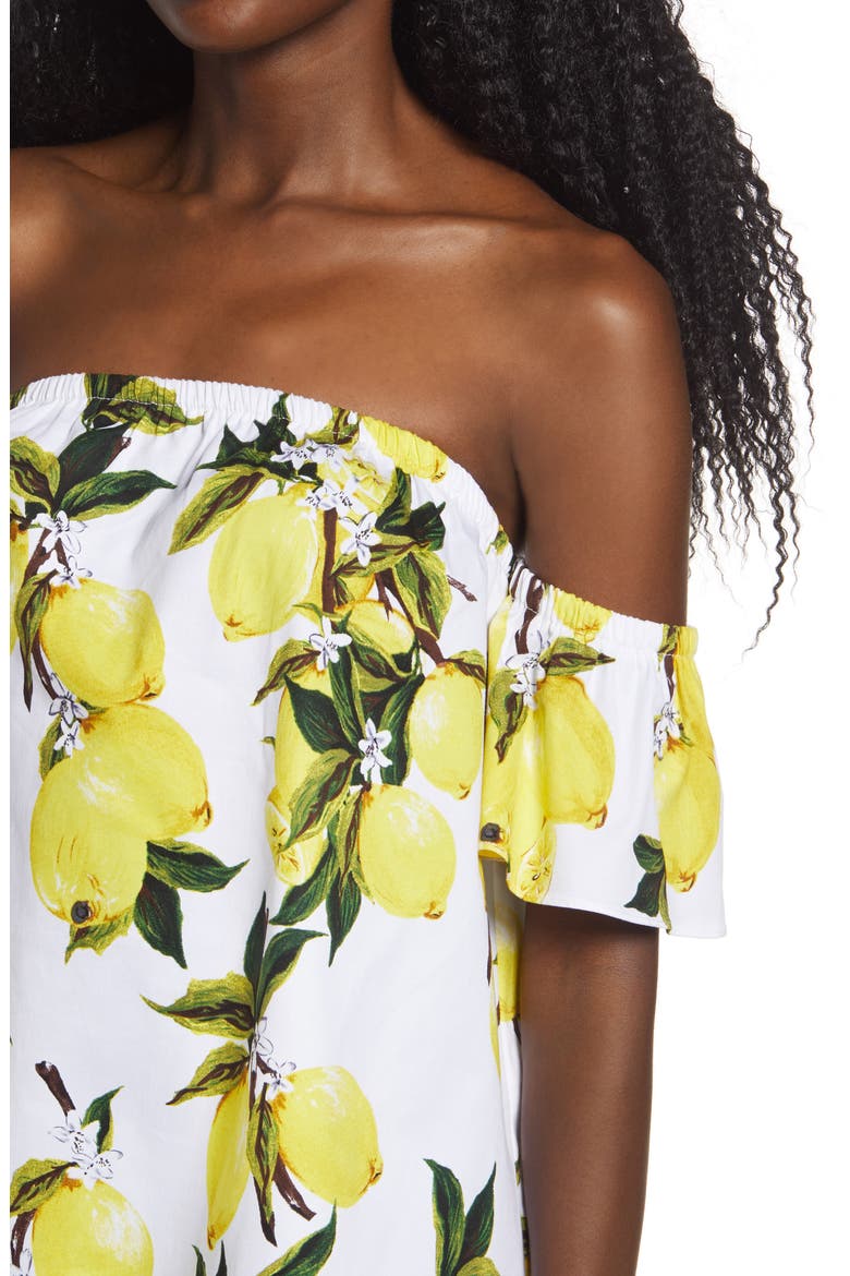 Lemon Print Off the Shoulder Top, Alternate, color, WHITE
