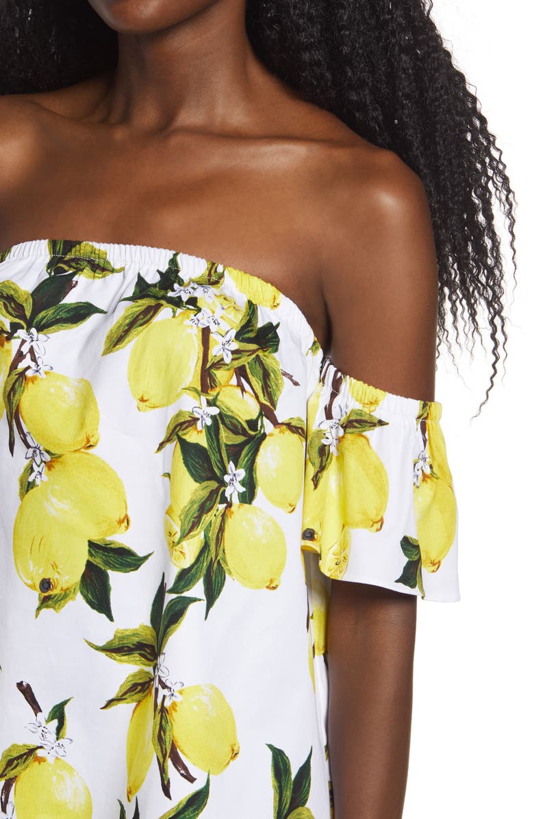 English Factory Lemon Print Off the Shoulder Top, Alternate, color,