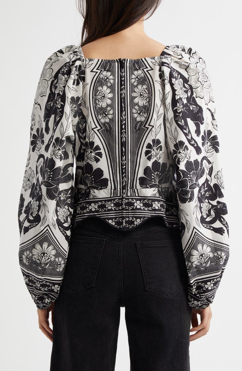 FARM Rio Placed Floral Print Long Sleeve Cotton Top, Alternate, color, Flower Leopards