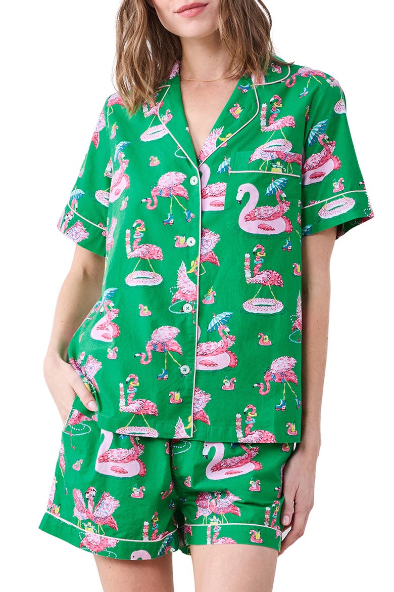 Cotton Poplin Short Pajamas, Alternate, color, PALM FROND