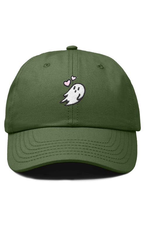 Dalix Heartly Ghost Embroidered Cap In Olive