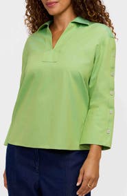 Foxcroft Lainey Button Accent Cotton Popover Top
