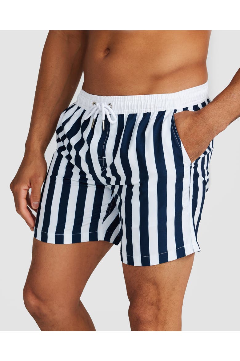 Oslo Swim Short, Alternate, color, Navy & White Panel Stripe