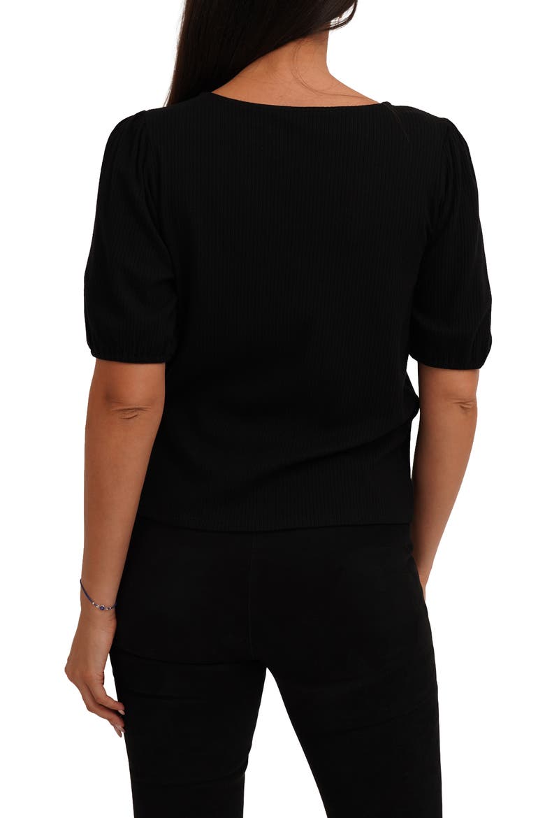 Bow Tie Front Short Sleeve Top, Alternate, color, BLACK