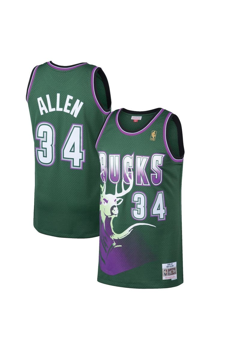 Men's Mitchell & Ness Ray Allen Kelly Green Milwaukee Bucks 1996/97 Hardwood Classics Swingman Jersey, Alternate, color, Kelly Green