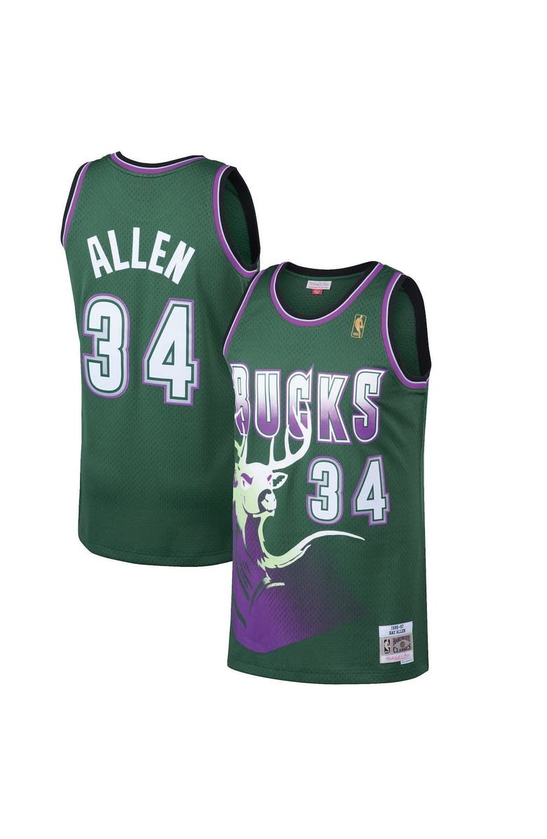 Mitchell & Ness Men's Mitchell & Ness Ray Allen Kelly Green Milwaukee Bucks 1996/97 Hardwood Classics Swingman Jersey, Alternate, color, Kelly Green