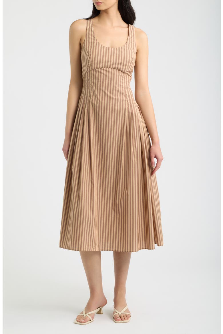 The Josie Stripe Fit and Flare Dress, Main, color, WALNUT CAMEL
