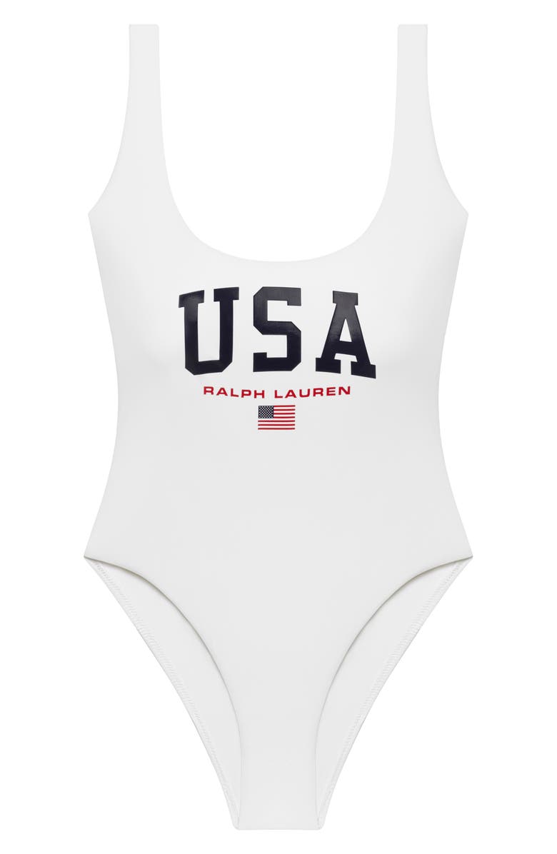 Polo Ralph Lauren Scoop One-Piece Swimsuit, Main, color, White