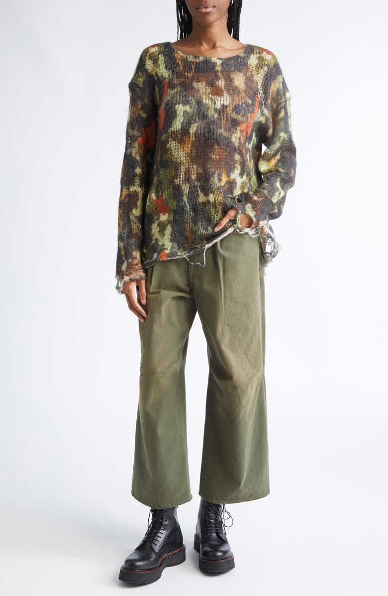 R13 Wide Leg Crop Jeans, Alternate, color, Vintage Olive Selvedge Green