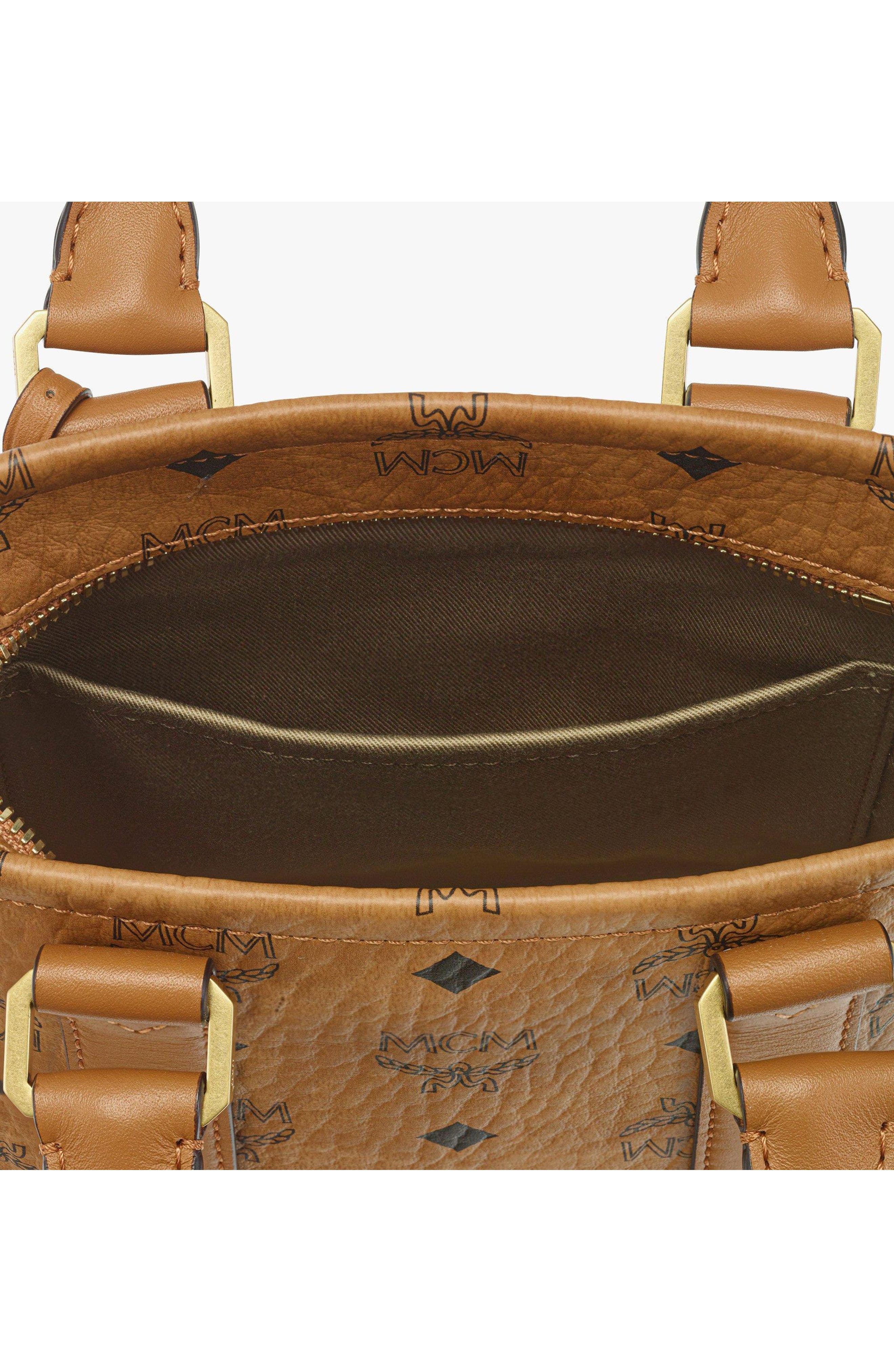 MCM Aren N/S Tote in Visetos, Alternate, color, Cognac