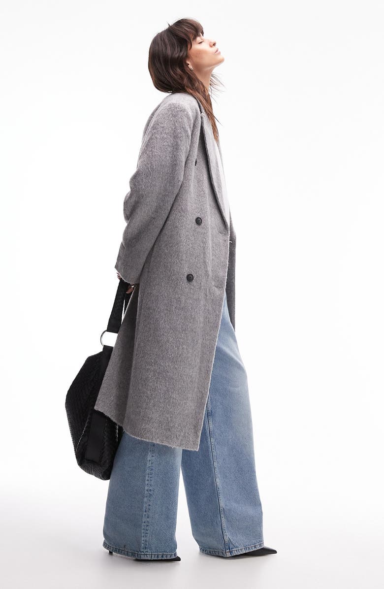 Topshop Brushed Double Breasted Coat, Alternate, color,