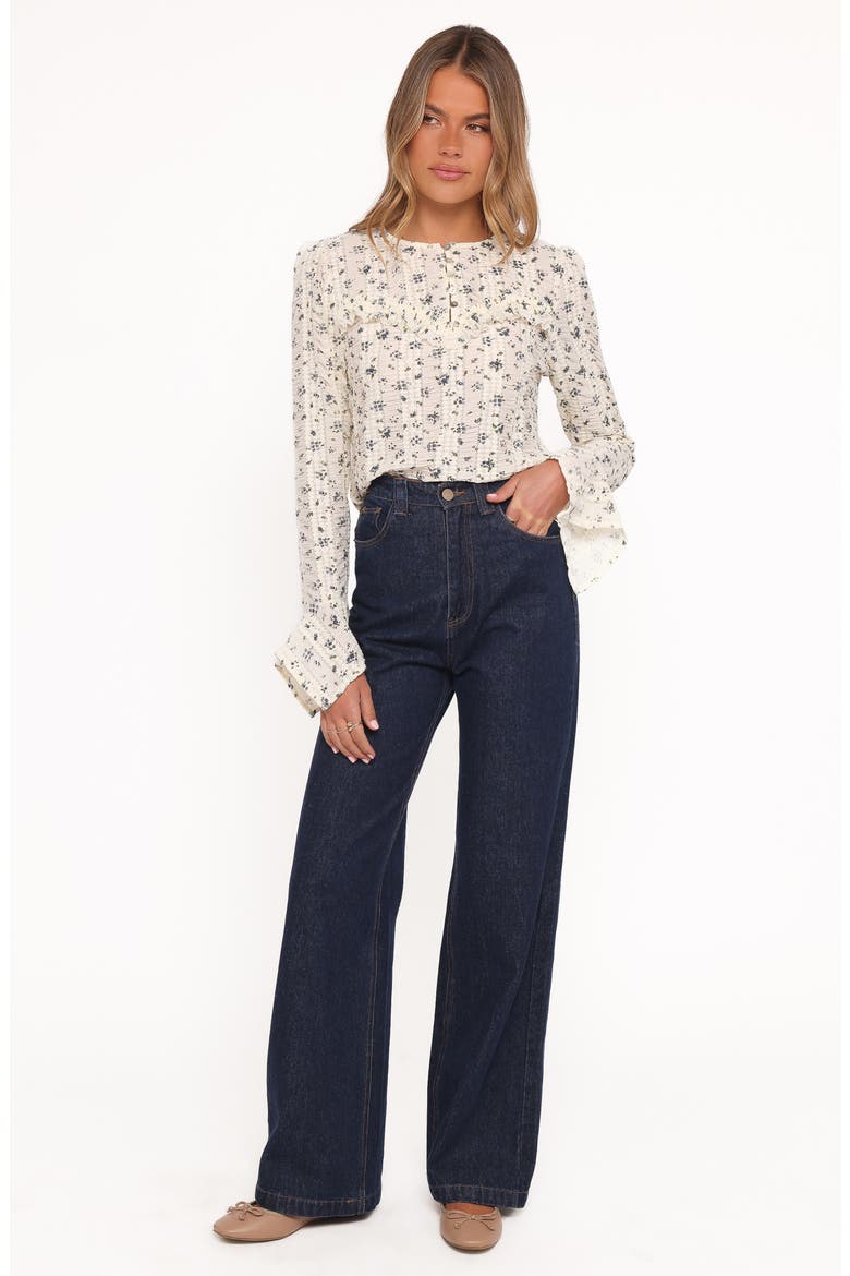 Dria Floral Ruffle Detail Top, Alternate, color, CREAM BLUE FLORAL