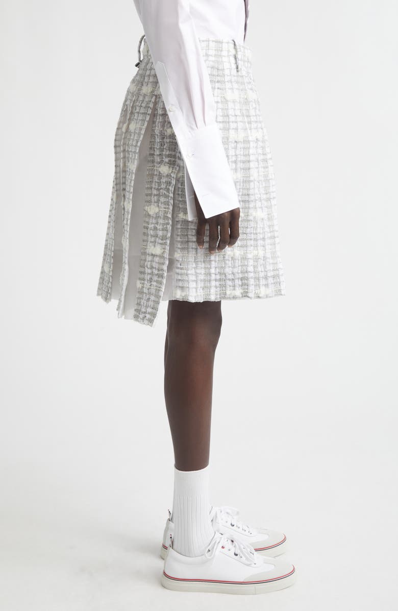 Thom Browne Low Rise Pleated Tweed Skirt, Alternate, color, Medium Grey