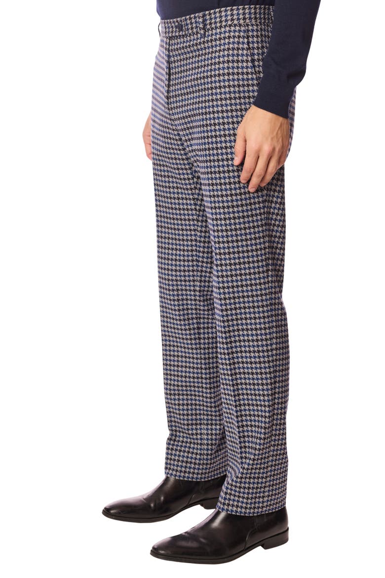 Downing Slim Fit Flat Front Houndstooth Dress Pants, Alternate, color, BLUE BLACK HOUNDSTOOTH