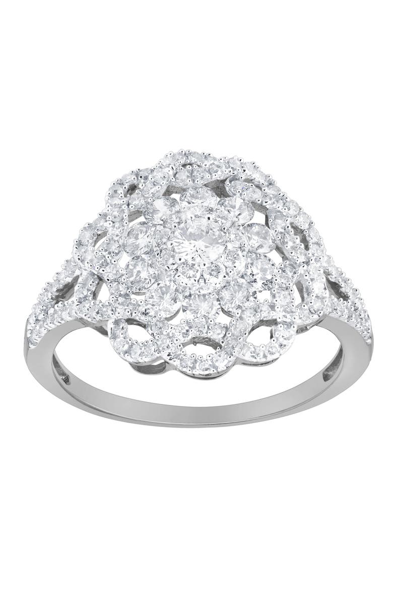 Caeloria 14K Gold Diamond Cluster Ring 0.95 Ct, Main, color, 14K White Gold