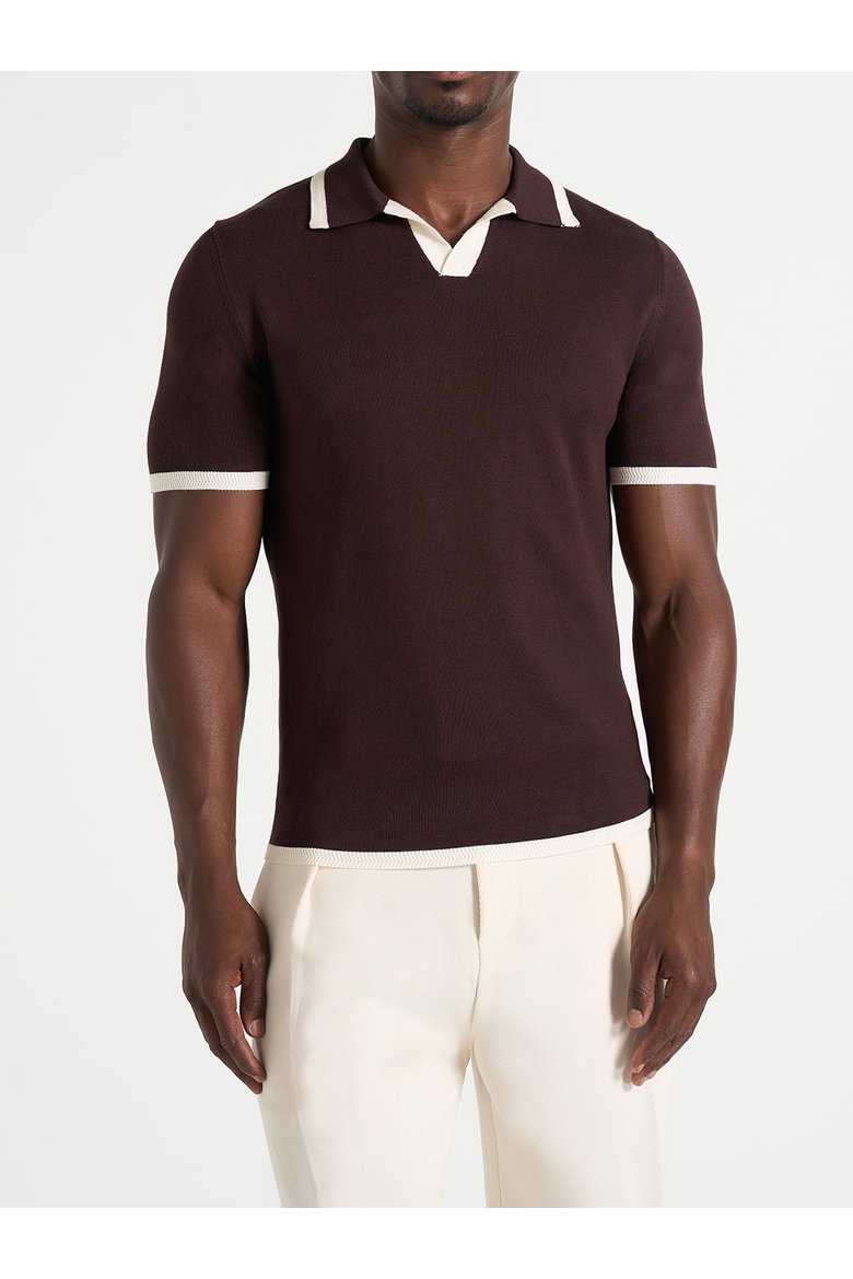 Lambert Contrast Detail Knit Polo, Main, color, Brown