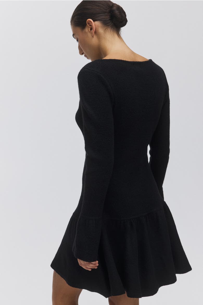 Flounced Rib-knit Dress, Alternate, color, Black