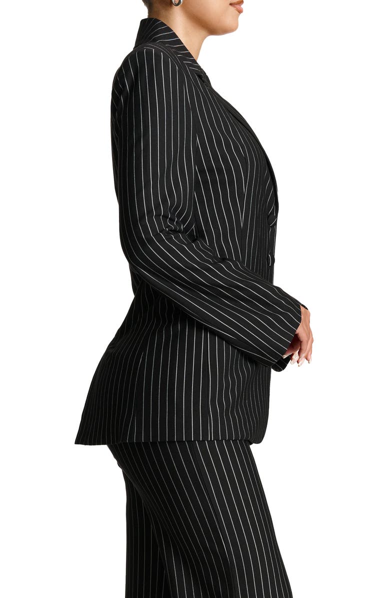 Naked Wardrobe Drama Shoulder Pinstripe Blazer, Alternate, color, Black