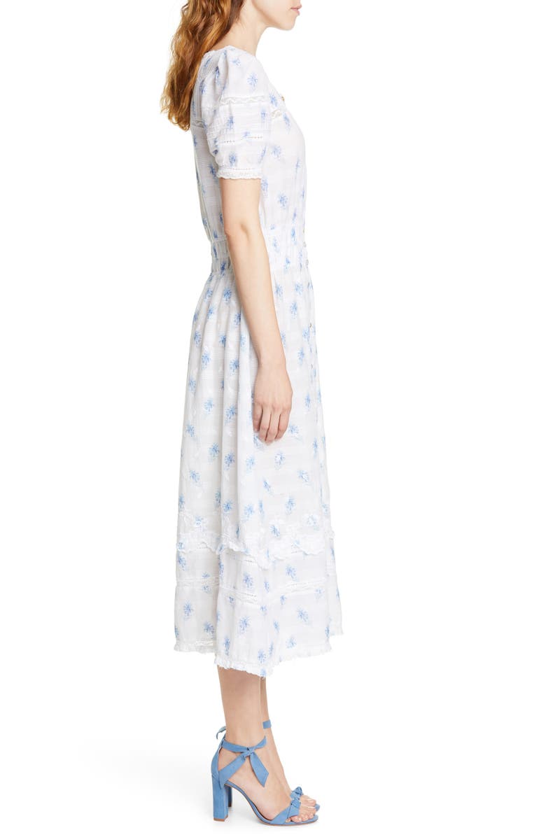 LoveShackFancy Sandy Lace Inset Midi Dress, Alternate, color,