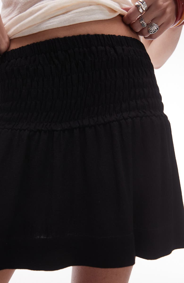 Topshop Smocked High Waist Miniskirt, Alternate, color, Black
