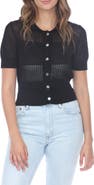 RAIN AND ROSE Cropped Openwork Cardigan Sweater