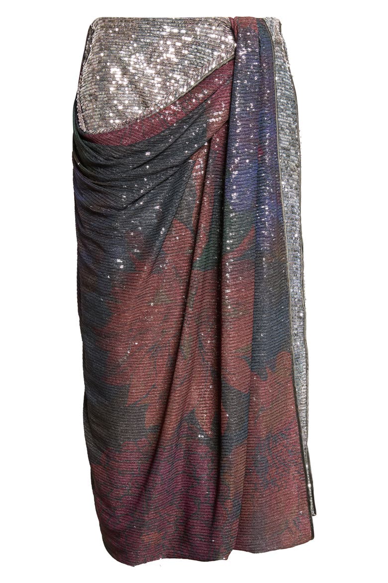 Sequin Draped Midi Skirt, Main, color, BLUE/ BURGUNDY