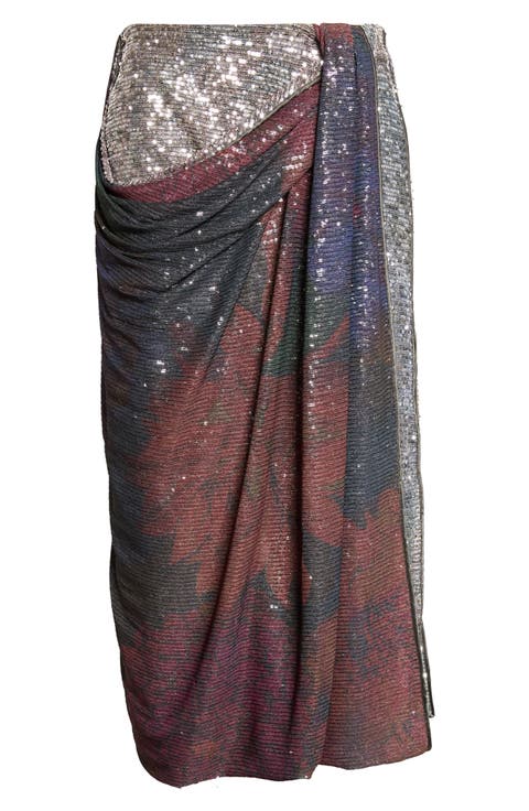 Sequin Draped Midi Skirt