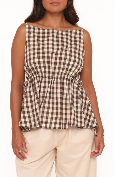 Rory Gingham Cotton Peplum Tank