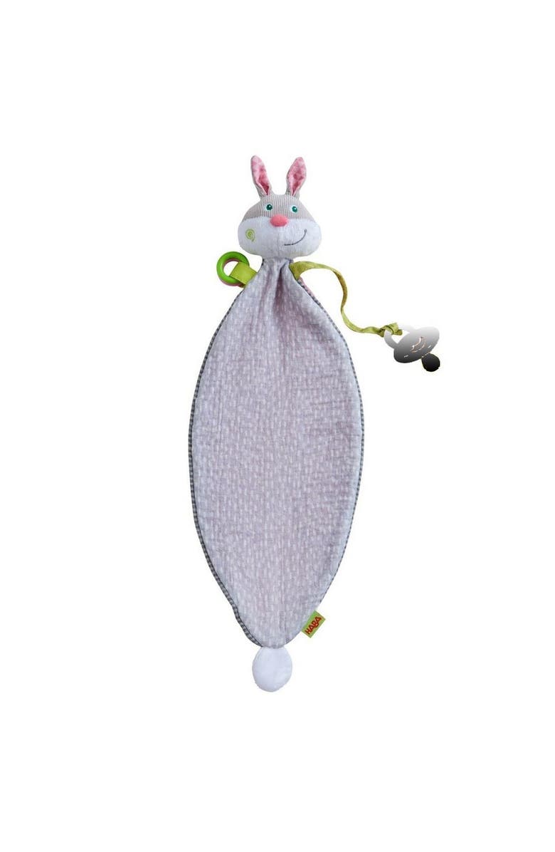 HABA Bunny Hops Baby Blanket and Crinkle Toys for New Baby Gifts and First Easter Gift Ideas, Pacifier Holder Rabbit Toys, Main, color, Multi