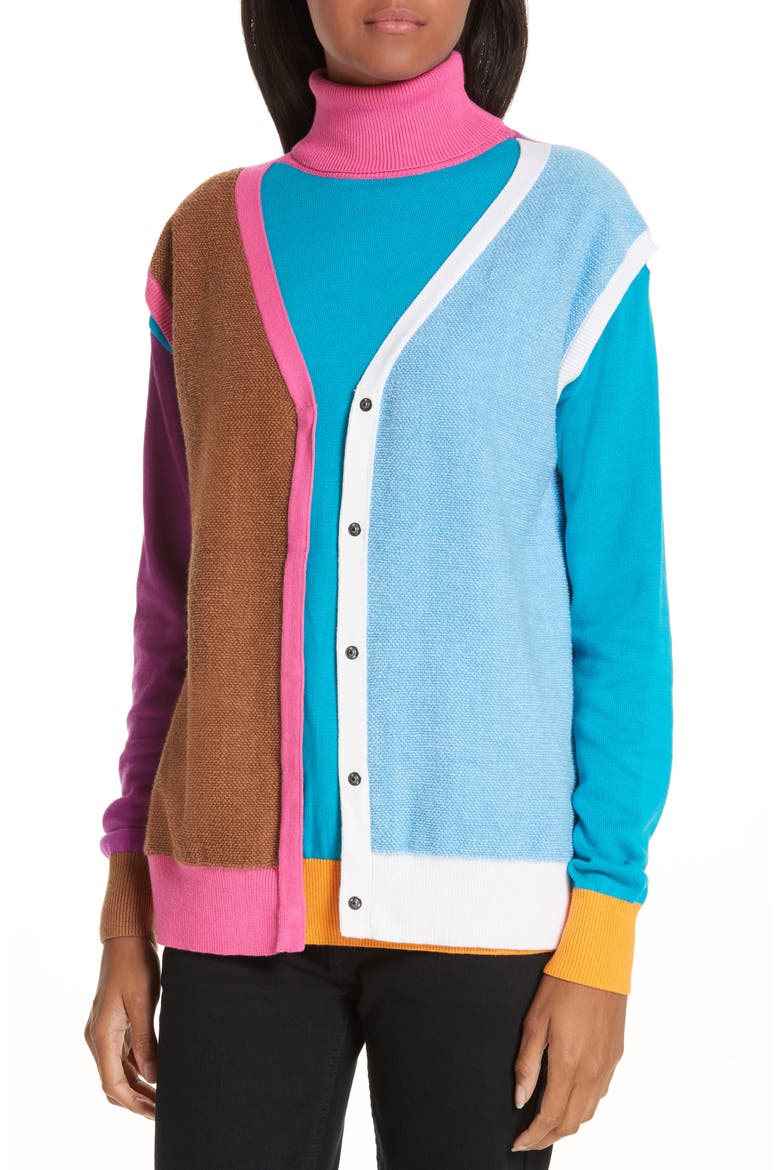 Layered Cotton & Cashmere Sweater, Alternate, color, PINK/BLUE/SAND COMBO