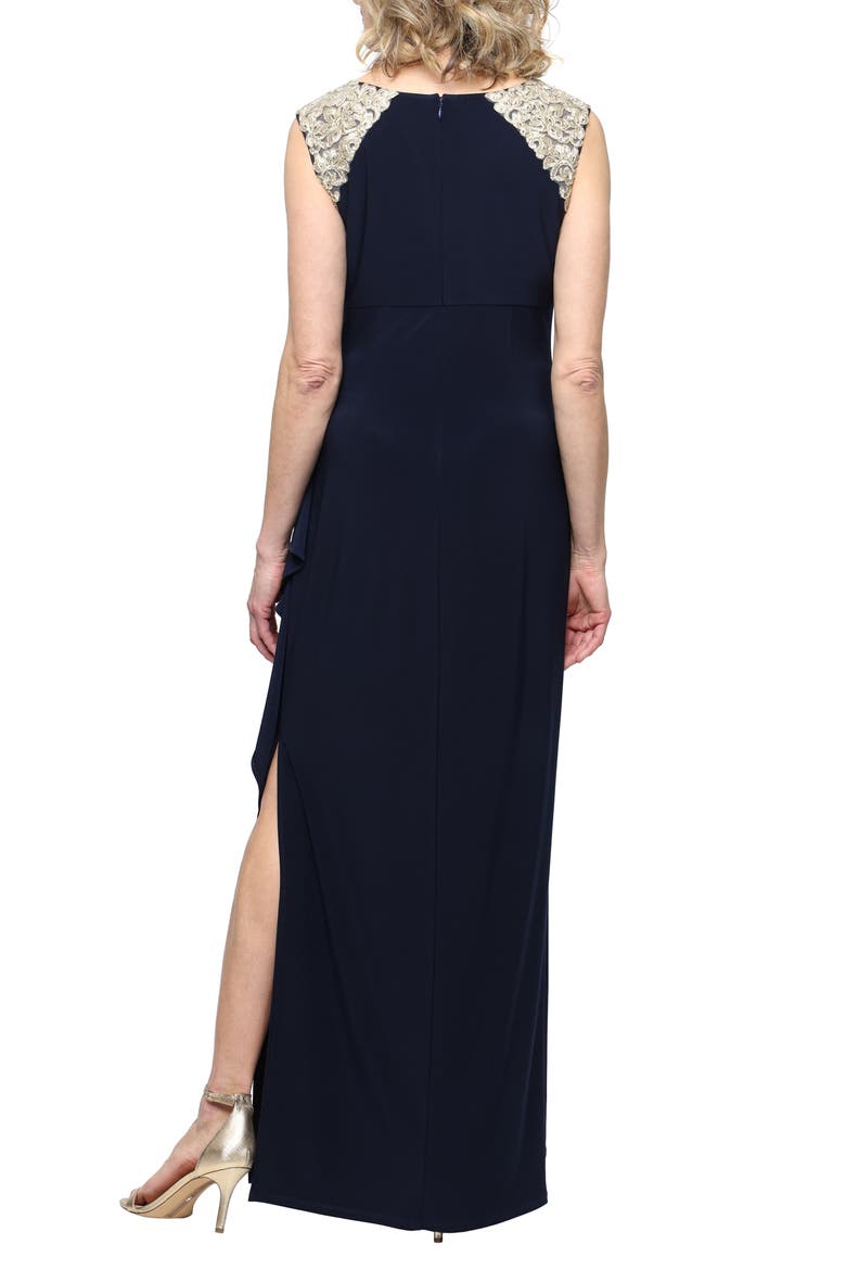 Gathered Lace Gown, Alternate, color, NAVY GOLD