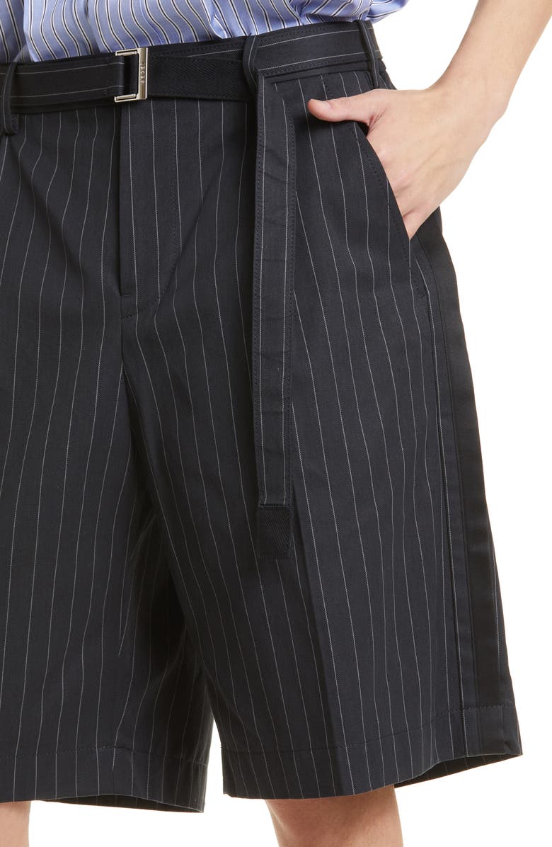 Sacai Chalk Stripe Belted Bermuda Shorts, Alternate, color,