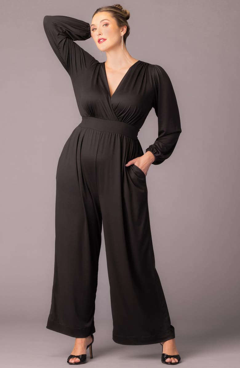 Kiyonna Brigitte Long Sleeve Jumpsuit, Alternate, color, Black Noir