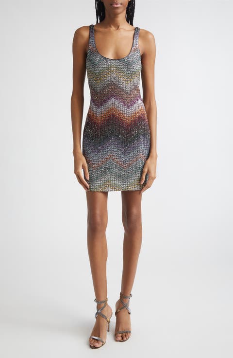 Zigzag Metallic Sequin Caperdoni Knit Minidress