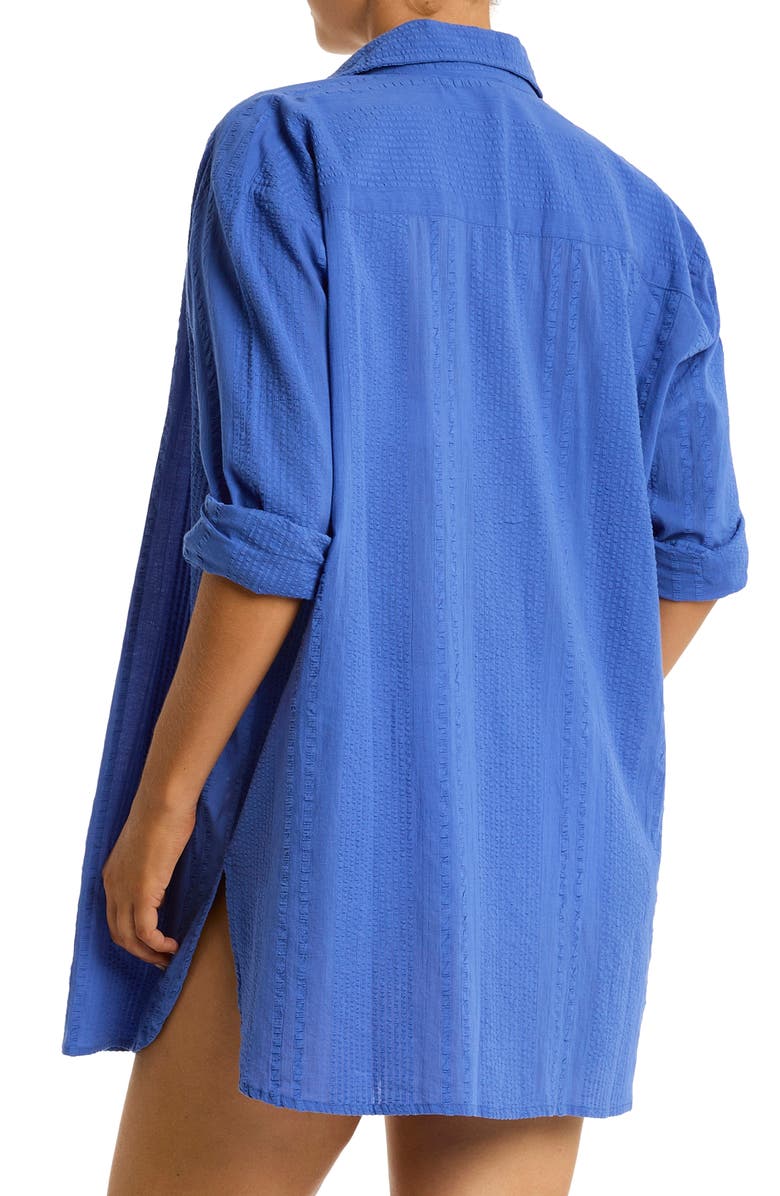 Sea Level Heatwave Cover-Up Shirtdress, Alternate, color, Blue