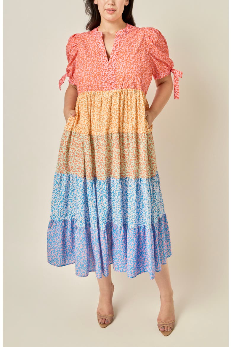 Colorblock Printed Midi Dress, Alternate, color, MULTI