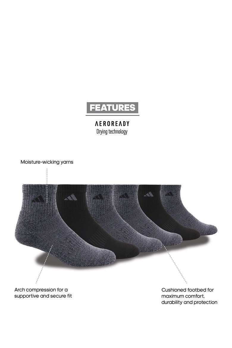 Athletic Cushioned Quarter Crew Socks - Pack of 6, Alternate, color, BLACK