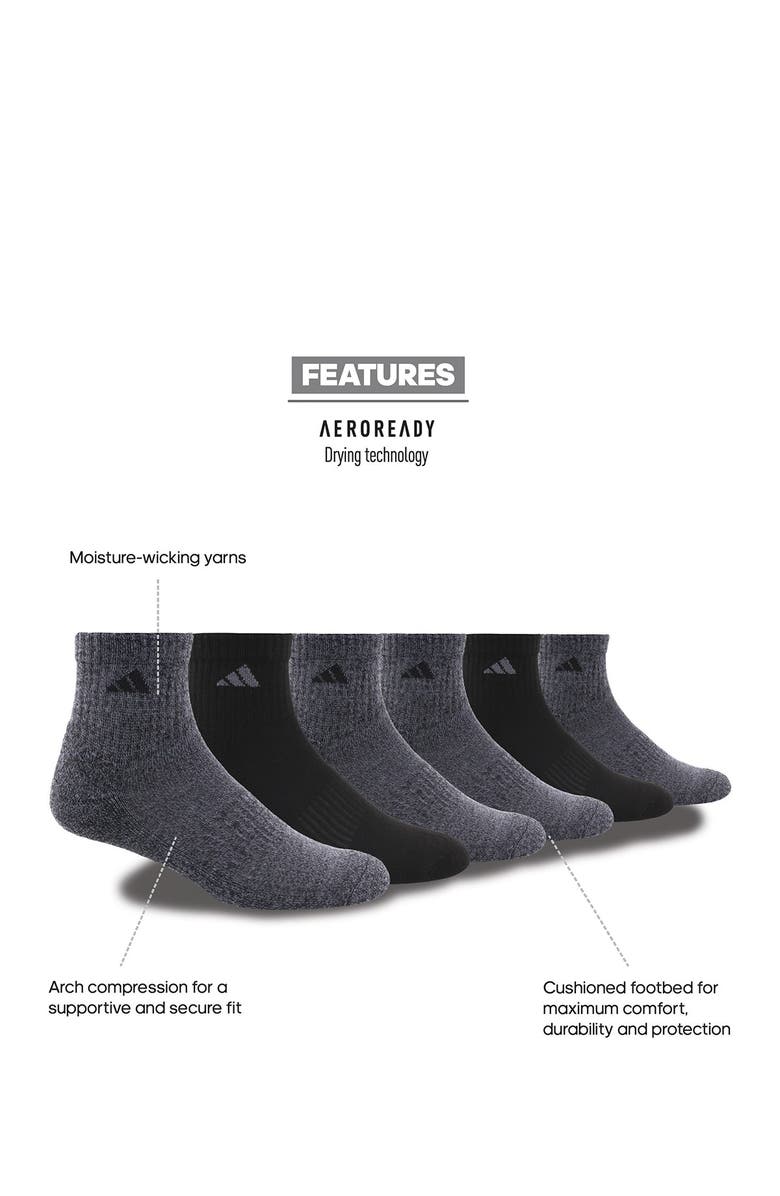 adidas Athletic Cushioned Quarter Crew Socks - Pack of 6, Alternate, color, Black