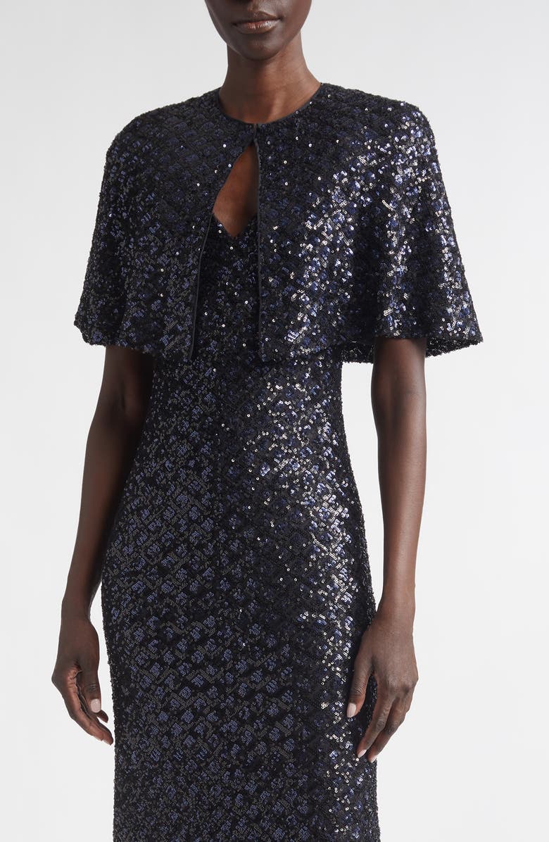 ST. JOHN Metallic Shimmer Tweed Bolero Jacket, Main, color, Midnight Metallic
