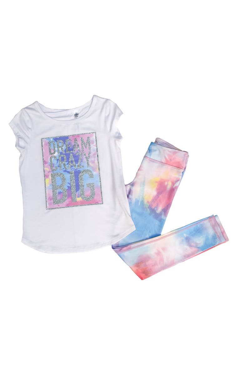 90 DEGREE BY REFLEX Girls' High Low Short Sleeve Top & Printed Legging Set, Alternate, color,