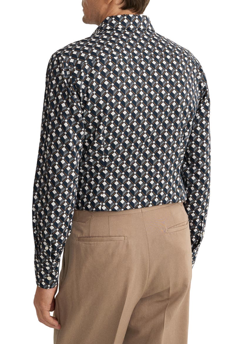 Slim Fit Diamond Geometric Print Dress Shirt, Alternate, color, NAVY