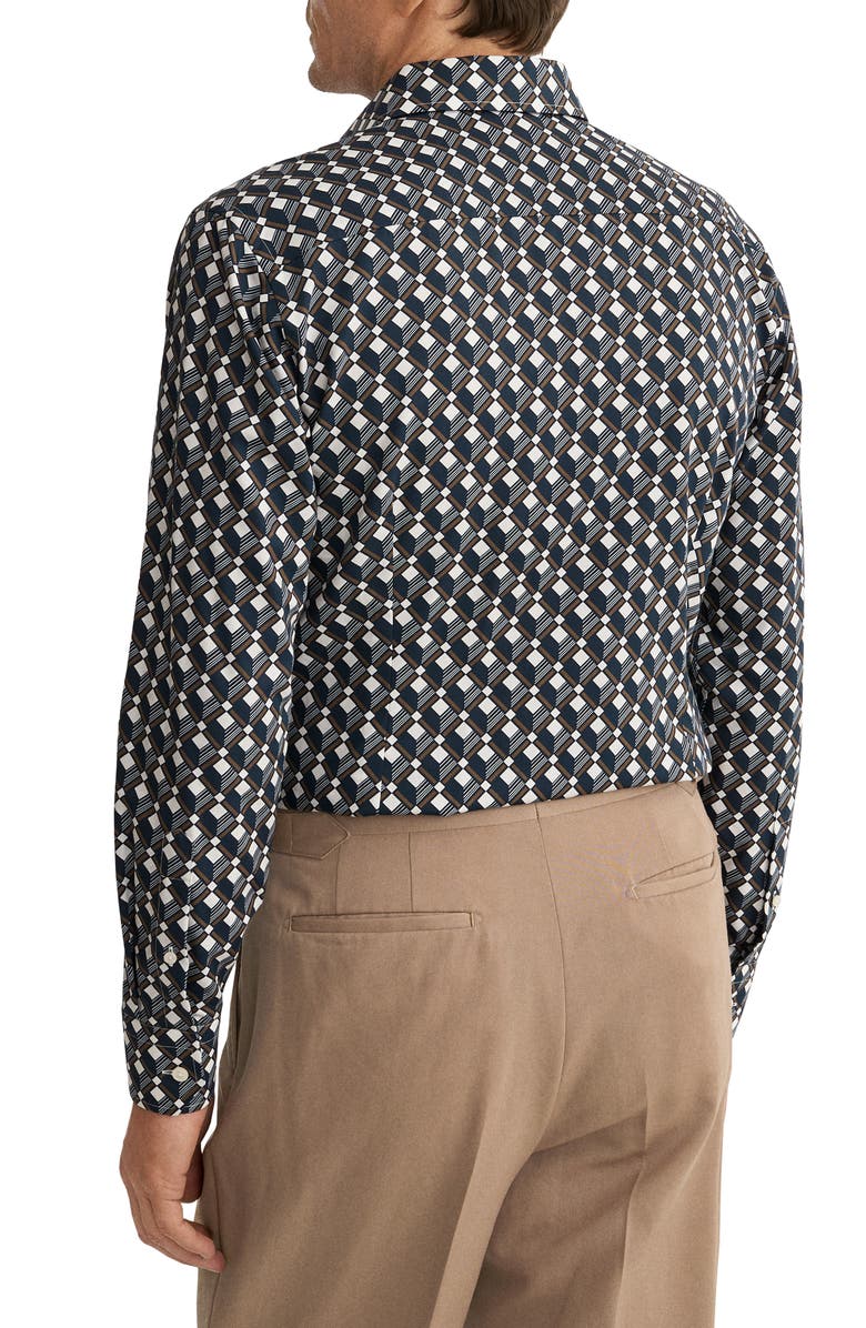 Eton Slim Fit Diamond Geometric Print Dress Shirt, Alternate, color, Navy