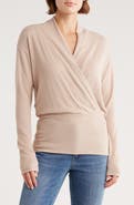 Renee C Surplice V-Neck Long Sleeve Brushed Knit Top