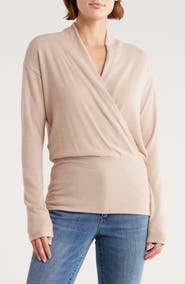 Renee C Surplice V-Neck Long Sleeve Brushed Knit Top
