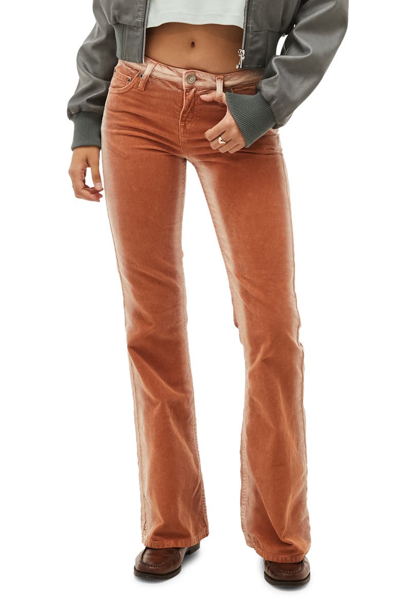 Low Rise Washed Corduroy Flare Pants, Main, color, ORANGE
